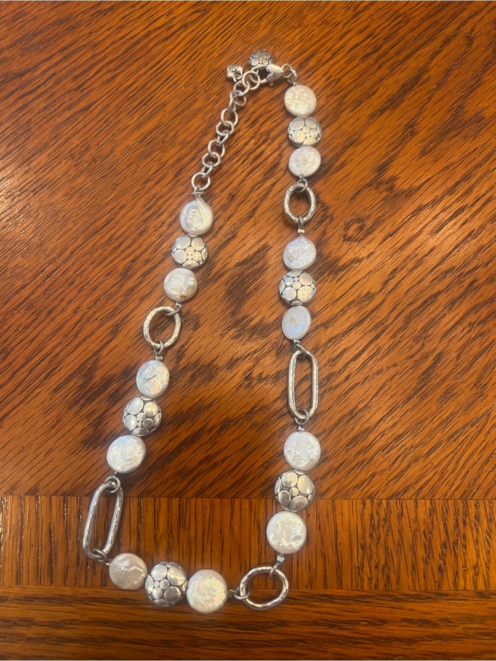 Brighton Silver Tone Necklace with White Iridescent Beads